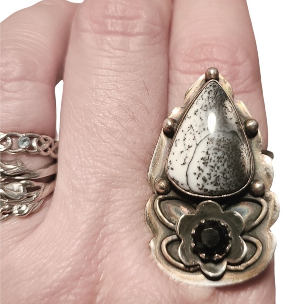 Unique Sterling Native-Style Adjustable Ring (Whi… - image 1